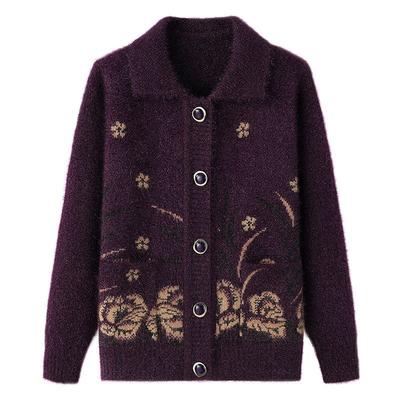 Women's Grandma Wears Lapels Mother Wears Sweater Cardigan Thick Jacket