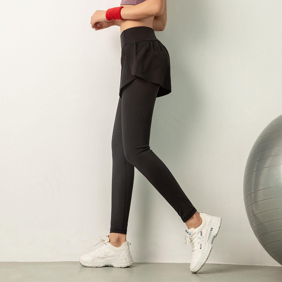 

Женская юбка для йоги из двух частей с высокой талией и карманами – быстросохнущие леггинсы для бега XL чёрный