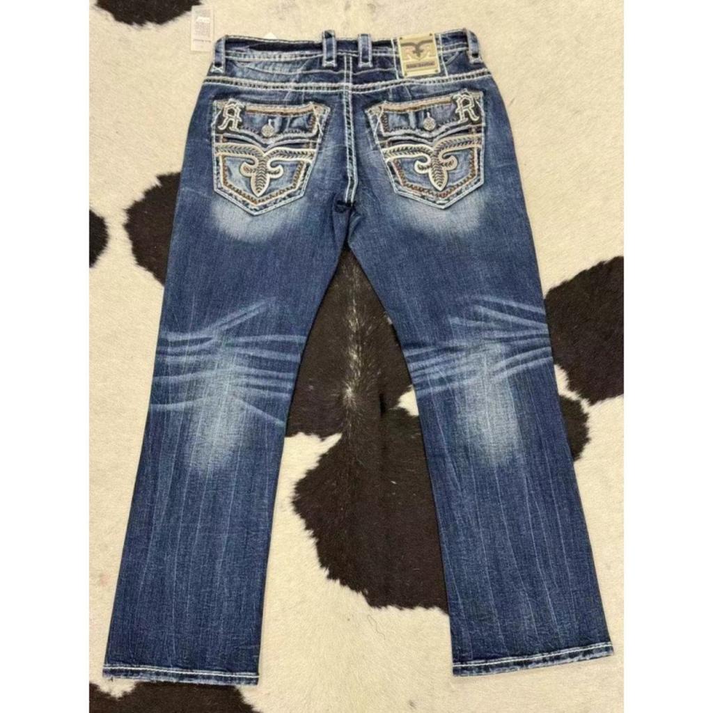 FlowStreet Y2K New Revival Mens Jeans Foliage Bootcut Women Gothic Blue Denim Embroidery Pocket Hip Hop Harajuku Wide Pants Street Wear