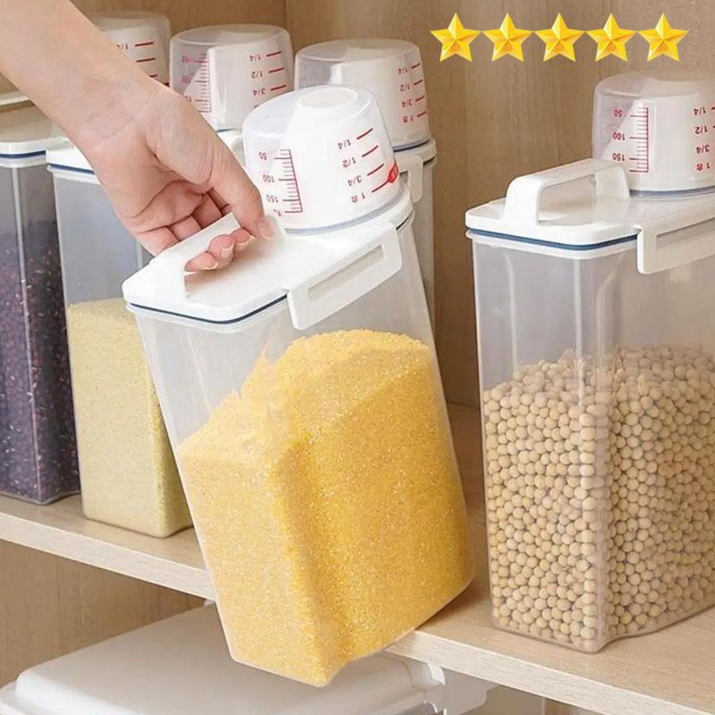 1pc Rice And Grains Food Storage Canister With Measuring Cup, Kitchen Moisture-proof And Insect-proof Dust-proof