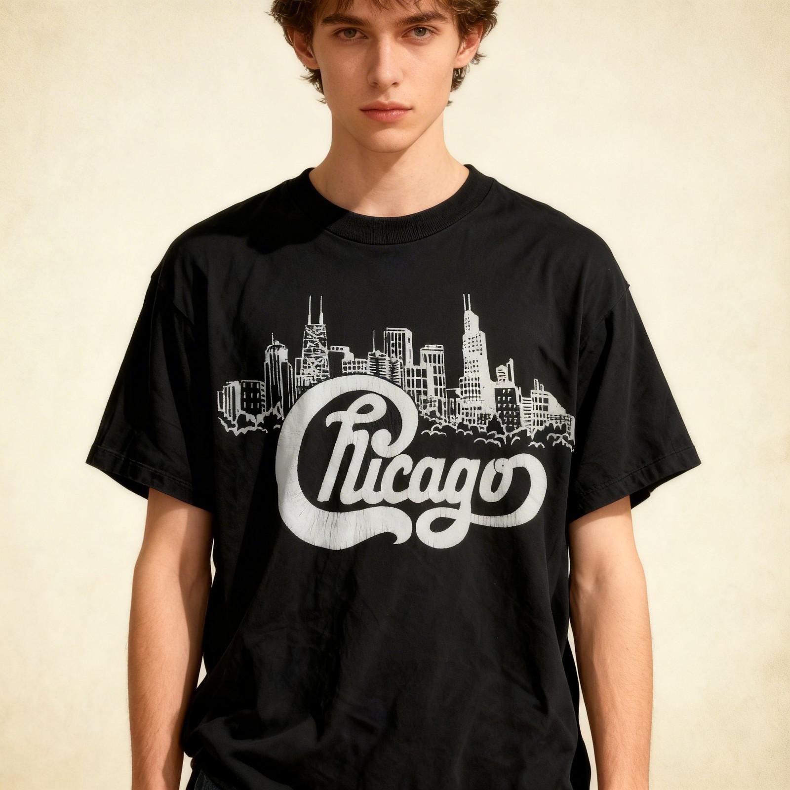 Vintage 80s Chicago Band Gift For Fan Black All Size T-Shirt S