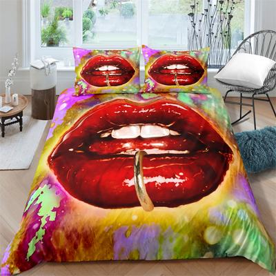 Capa de Edredom Kiss Sexy Lips Rei Rainha Vermelho Boca Jogo de Cama Para Menina Capa de Edredom 2/3 peças Poliéster