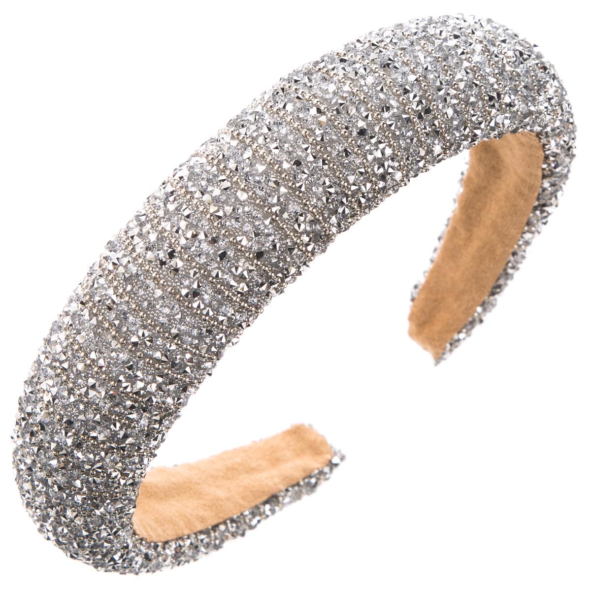 

Трендовая повязка на голову с высоким верхом и стразами: Универсальный европейский и американский стиль серебряный