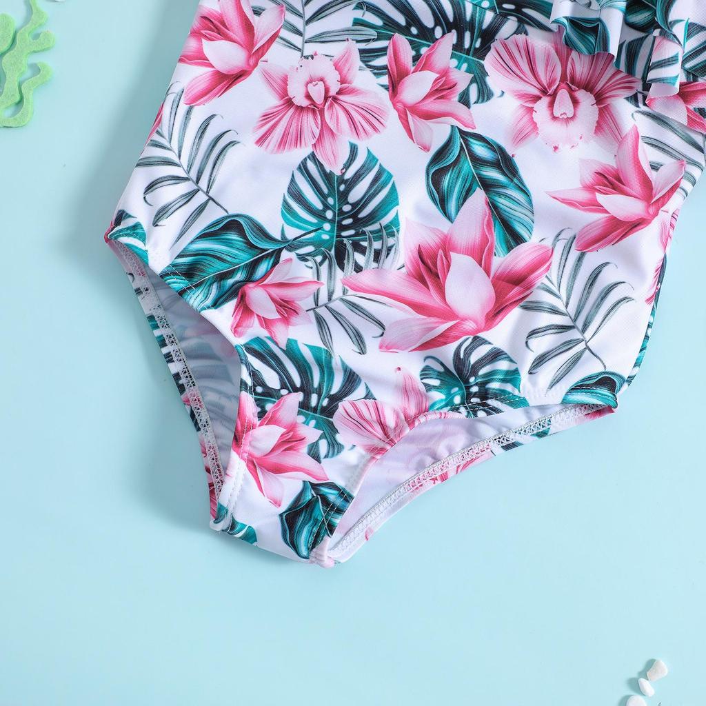 Girls' One-Shoulder Floral Print Swimsuit - Cute Swimwear for Kids.
