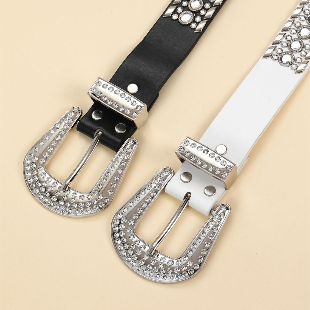 Sexy Hottie With Diamond Pu Belt Punk Diamond-Encrusted Women'S Pants Decorative Wide Belt