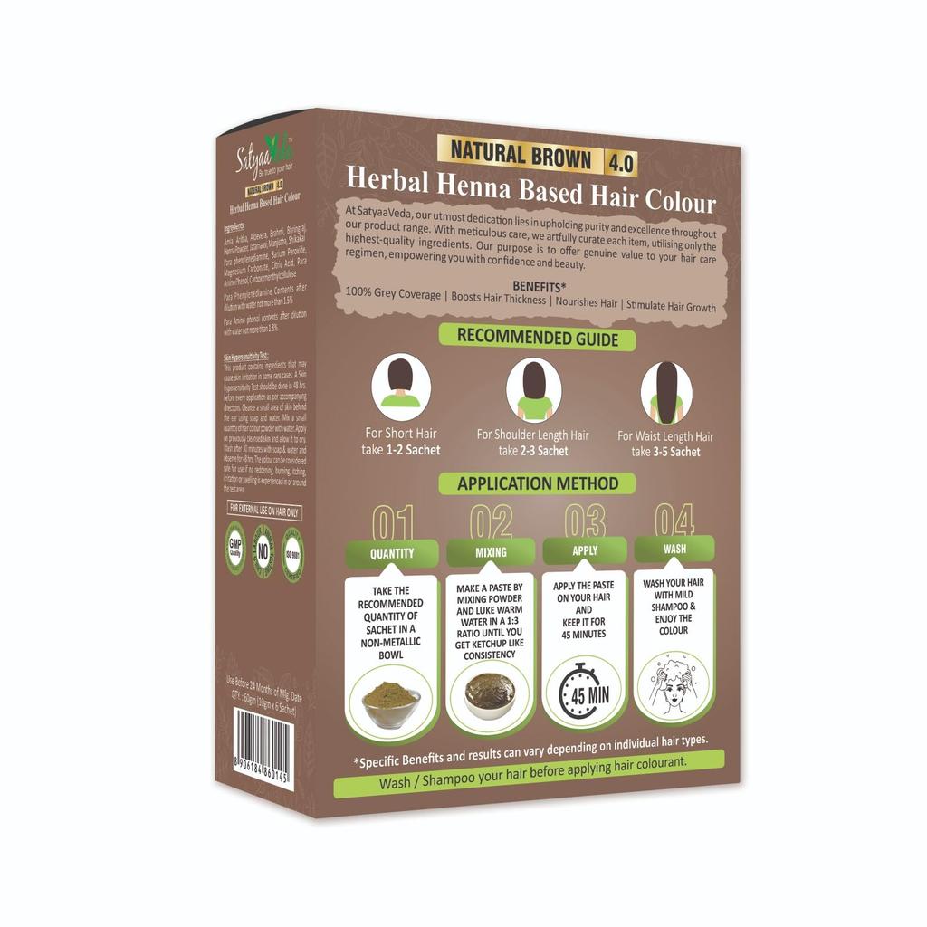 SatyaaVeda Natural Brown Herbal Hair Colour I No Ammonia Color I 9 Ayurvedic Herbs I Amla, Reetha, Aloe Vera | Natural Hair Dye for Women & Men I 6