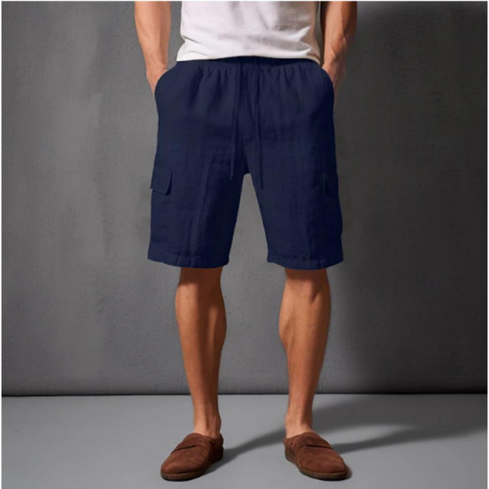 

Чоловічі спортивні бавовняні лляні повсякденні вільні шорти Повсякденні кишені Шорти для бігу Штани L темно-синього кольору