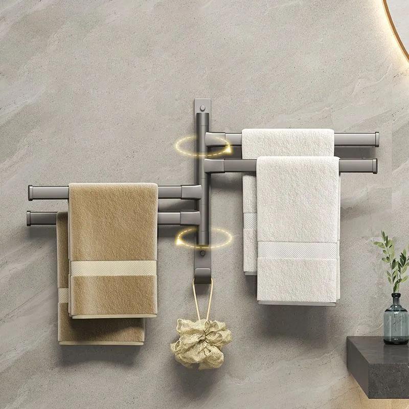 Rotary Towel Rack Perforated Toilet Rack Towel Bar Bathroom Artifact Towel Rack