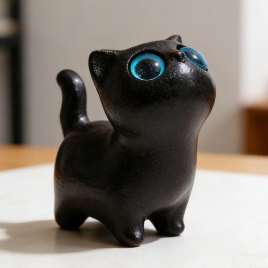 Sculptură Pisică Neagră Făcută Manual Sculptură Pisică Mică Desen Animat Figurină Pisică Rustic Mini Decor Casă Drăguț Cadou pentru Iubitorii de Pisici Colecționari