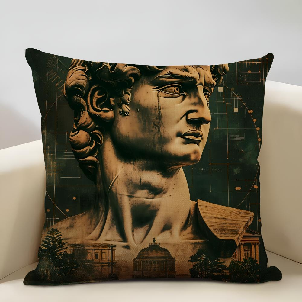David Sculpture Cushion Cover Household Decoration Linen Sofa Cushion Cover: Skin-Friendly & Breathable With Invisible Zipper