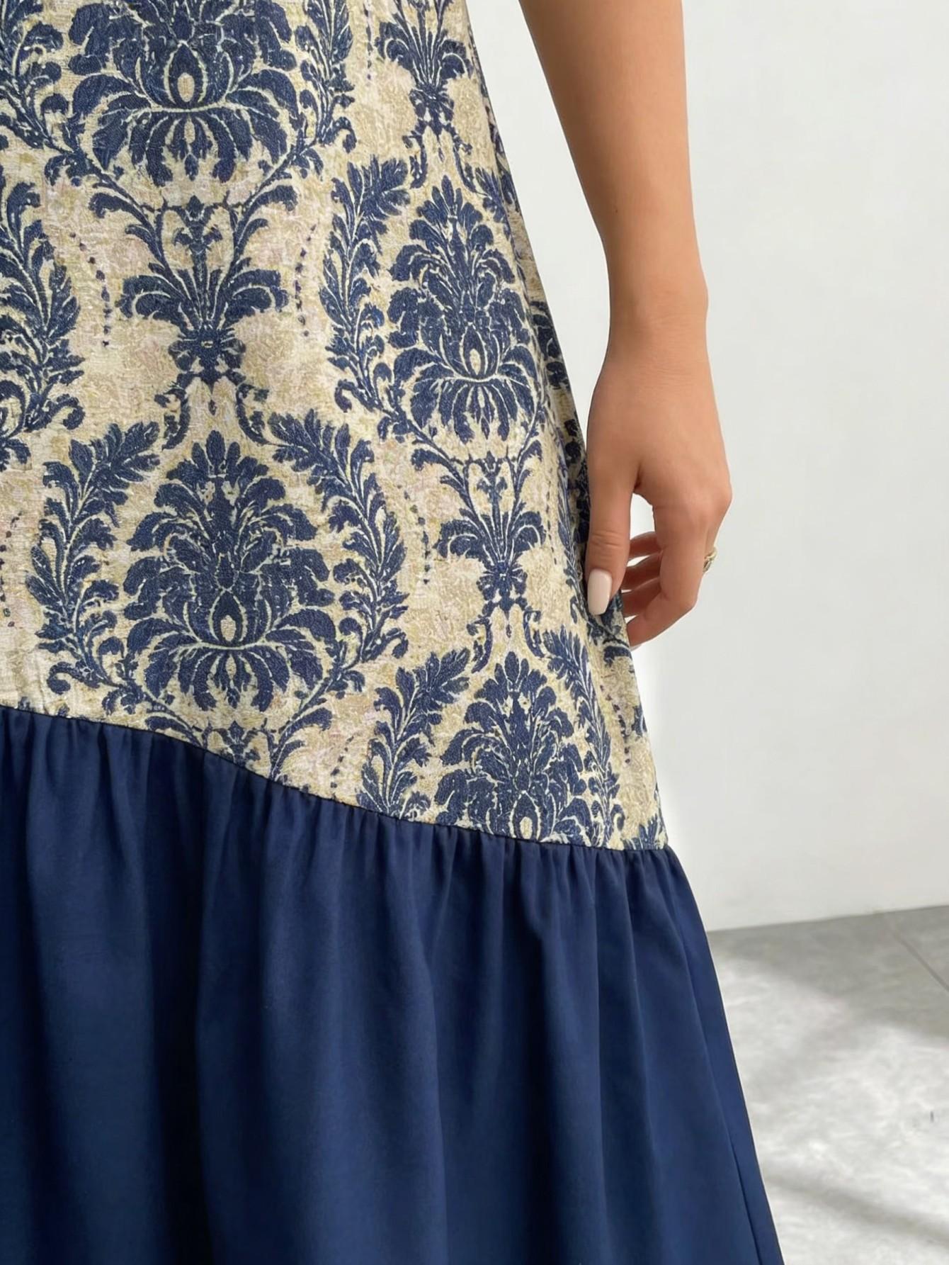 

Large size women s clothing summer new French printing short-sleeved dress loose and thin medium and long European and American style skirt T XL