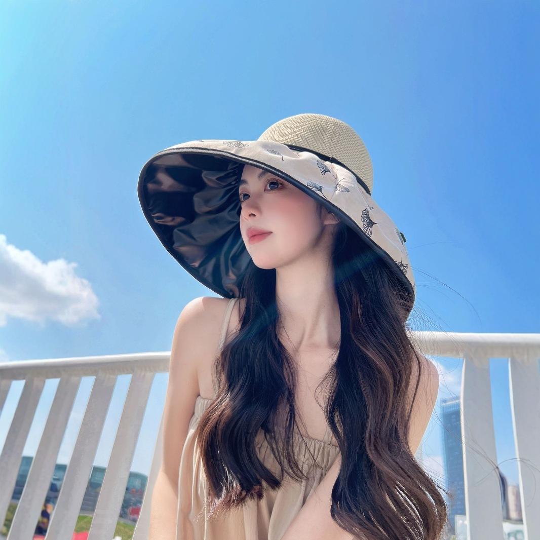 

Summer new Korean-style face-covering women s sun hat, UV protection fisherman hat with bow, black-coated, breathable, sun-blocking M（54-60cm）