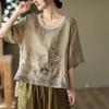 Sommer Damenbekleidung Rundhals Bestickt Patchwork Baumwolle Pullover Kurzarm Tops Damen Bequemes T-Shirt