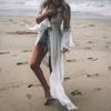 Women's Fashion Bikini Cover Up Slub Bell Sleeve Lace Loose Beach Swimsuit Cover Up