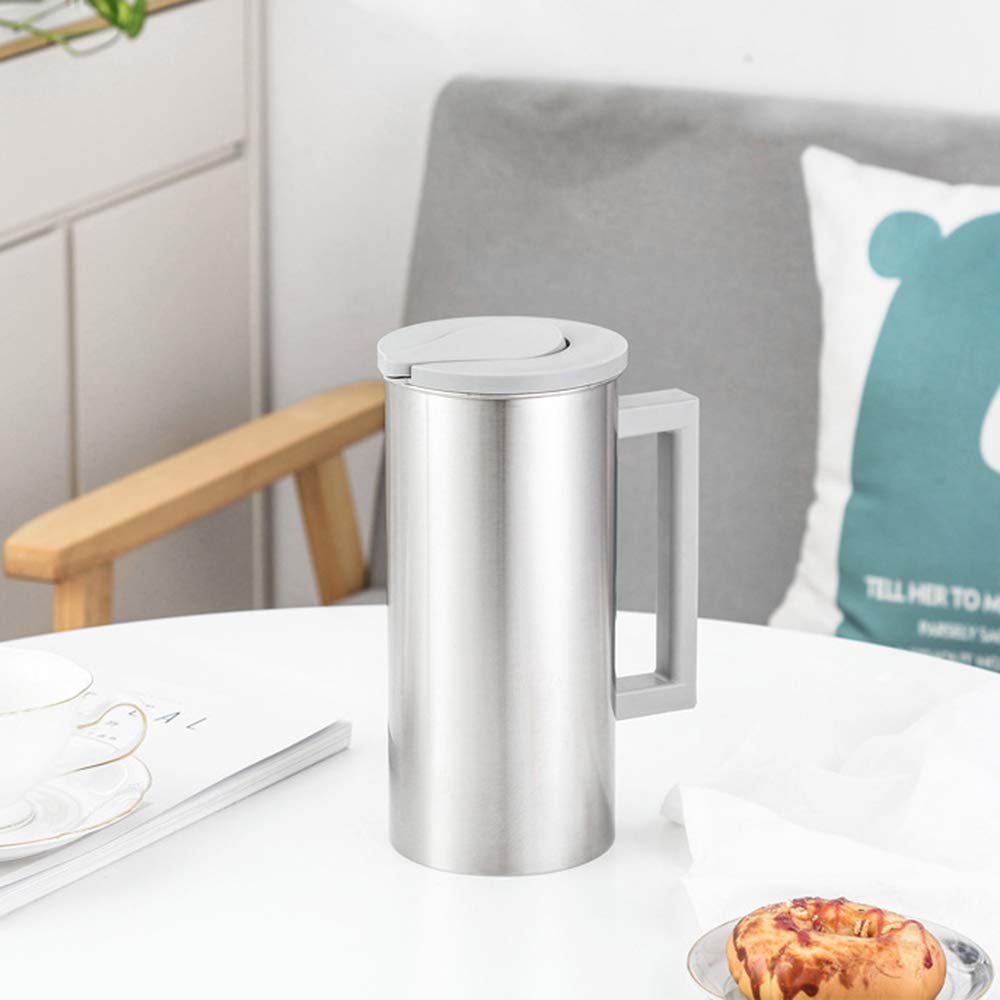 The 1.8-liter stainless steel thermos pot with lid can hold water, coffee, juice, iced tea, milk, etc., suitable for catering establishments and hous