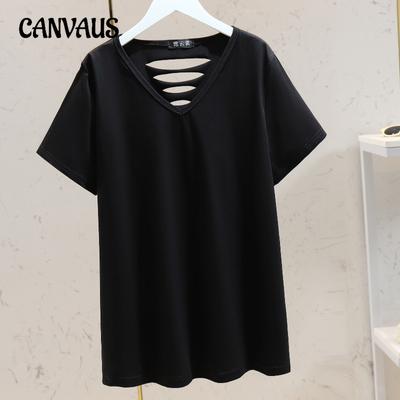 Plus Size Women's Summer New Slimming V Neck Short Sleeve Fashion Simple T Shirt