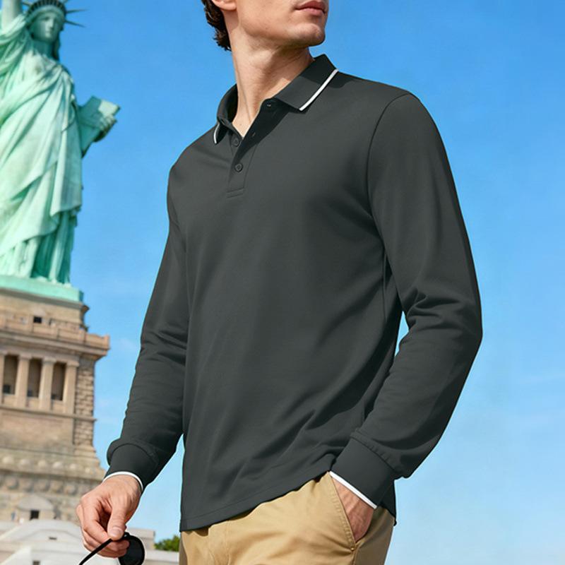 Nuova Polo Casual Jacquard da Uomo a Manica Lunga, Traspirante, Asciugatura Rapida, per Primavera e Autunno, Polo da Golf