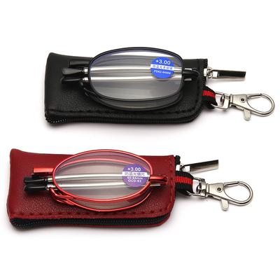 Metal Antenna Anti-Blue Reading Glasses Folding Portable With Leather Box Elderly Glasses Degree Reading Newspaper Presbyopia Glasses