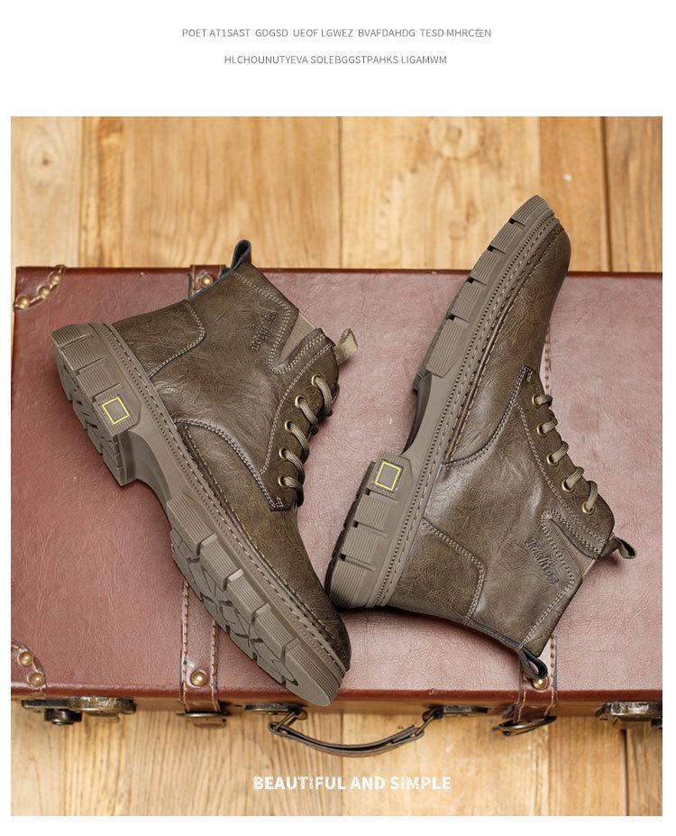 Martin Men's 2024 Thick-Sole Mid-Cut Genuine Leather Boots - British Retro Style for Autumn and Winter