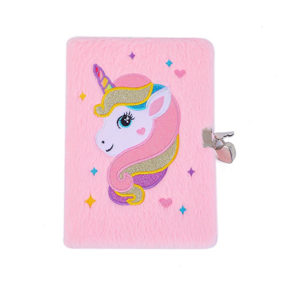 2025 Unicorn A5 Plush Diary with Lock - Cute Cartoon Kids' Writing Notebook