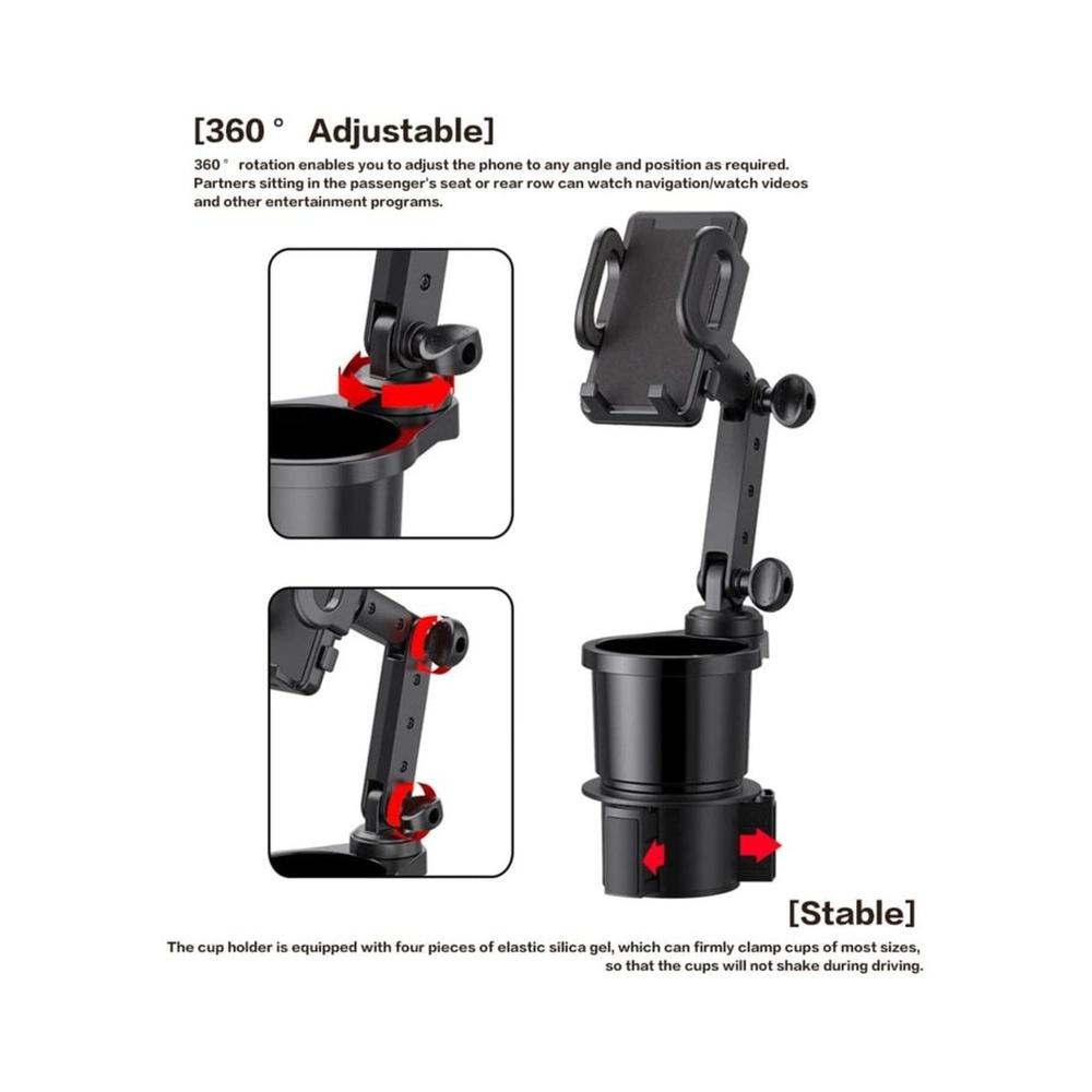 YZMA GLOBAL 2-in-1 Car Cup Holder & Phone Mount – Universal Adjustable Auto Stand with 360° Rotation & Expandable Drink Holder – Secure Fit for Most