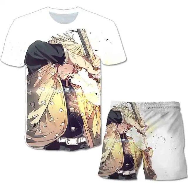 Baby Demon Slayer T shirt Clothes Summer Boys Clothing Sets Fashion T shirt+Short Pants 2pcs Suit Children Clothes Streetwear