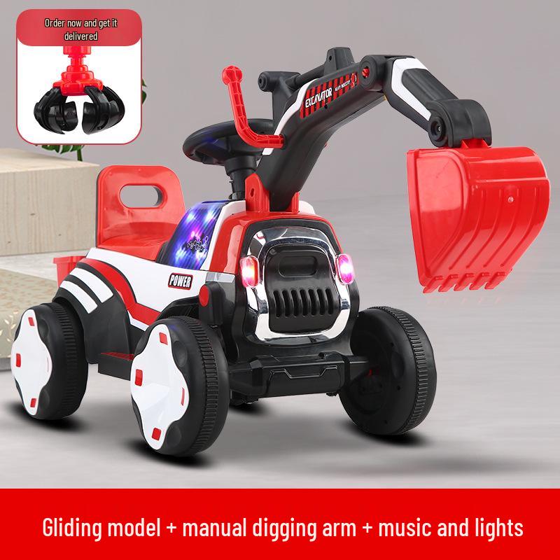Children's Rideable Electric Excavator Toy Car with Music and Pedals