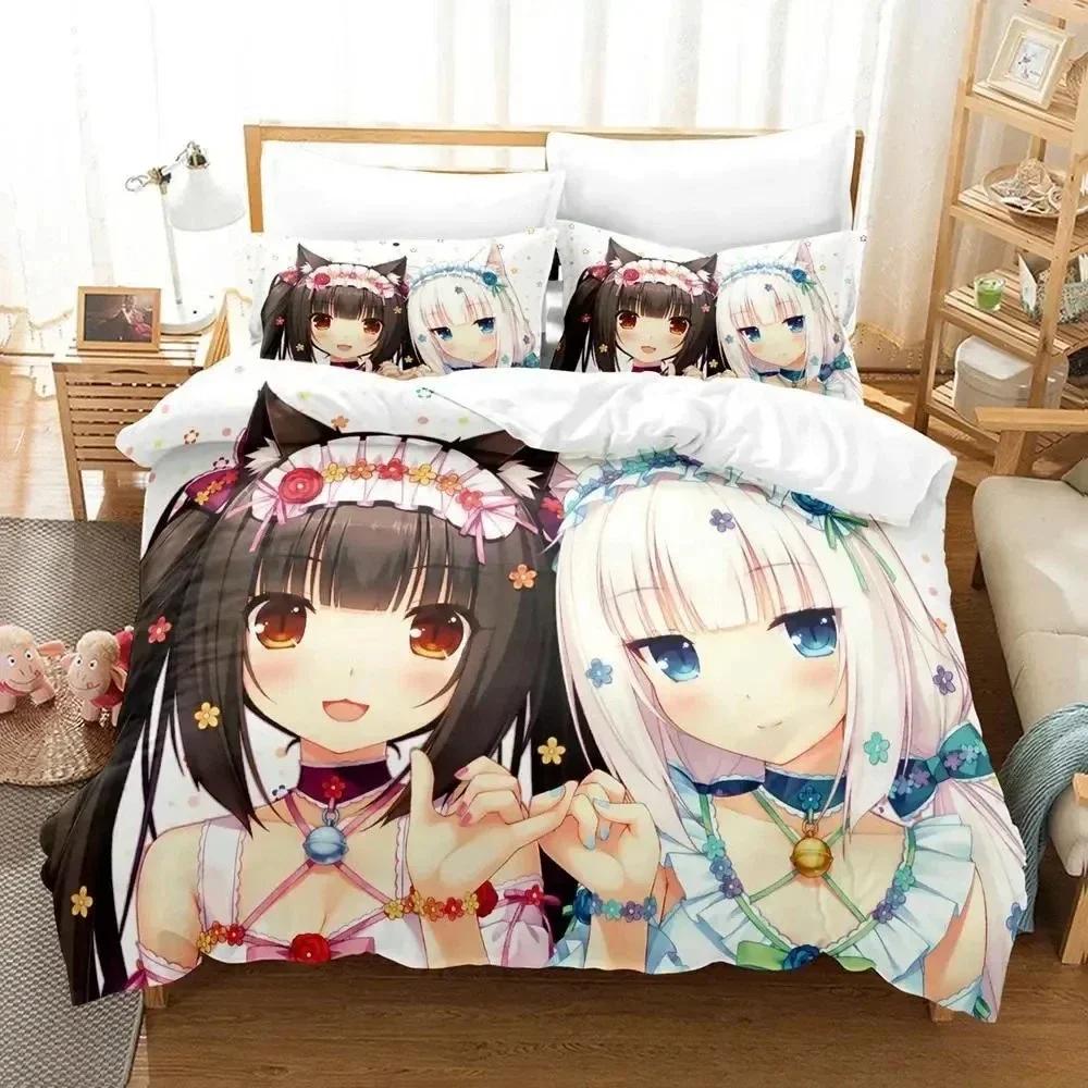 3D Print   NEKOPARA OVA Bedding Set Printed Bed Set With Pillowcase Bed Duvet Cover Soft Queen King Size Bedclothes Home