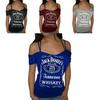 Sexy Summer Casual Loose Blouse For Women Off Shoulder Beach Tops With Letter Print And Lace Sleeves