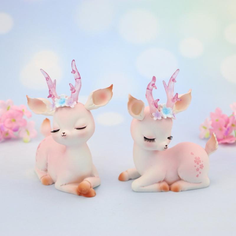 10cm Resin Deer Figurines for Fairy Garden DIY Fawn Sculpture Home Cake Party Decor Office Desk Ornament  Birthday Gift