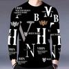 3D Letter Pattern Printed Fashionable Casual Long Sleeved Men's T-shirts - Soft Medium Stretch Polyester Fabric Spring and Autumn Relaxed Fit Clothing