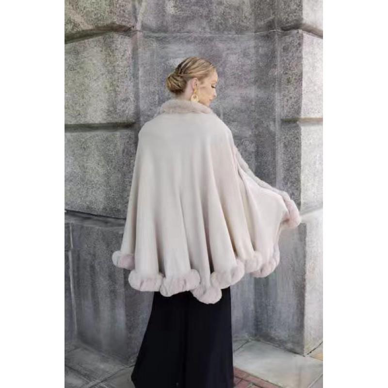 Oversized Knit Cape With Faux Fur Collar Women Winter Warm Thick Sweater Shawl Street Style
