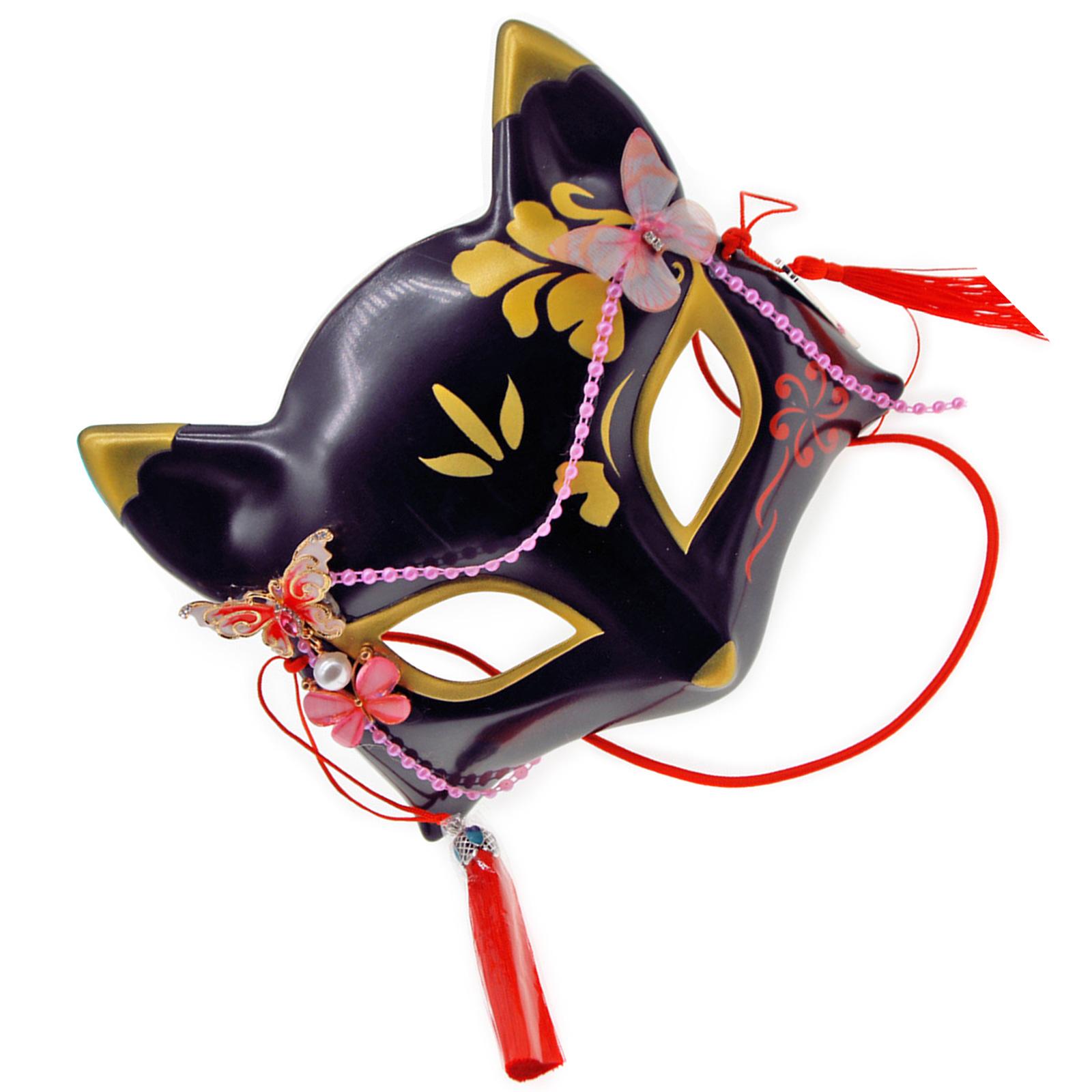 Masquerade Mask Halloween Anime Foxes Mask Cats Mask Japanese Cosplay Mask Party Mask Half Face Mask with Butterfly for Woman T3