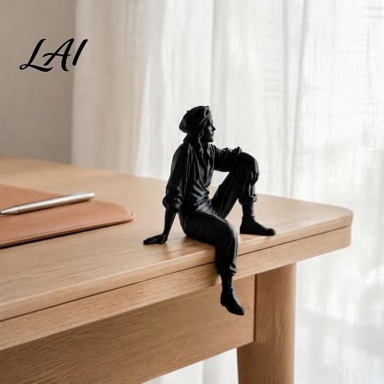 Minimalist Resin Art Crafts 3D Printed Resting Traveler Figurine Edge Sitting Sculpture Decor Stylish Home Office Ornaments Artistic Desktop