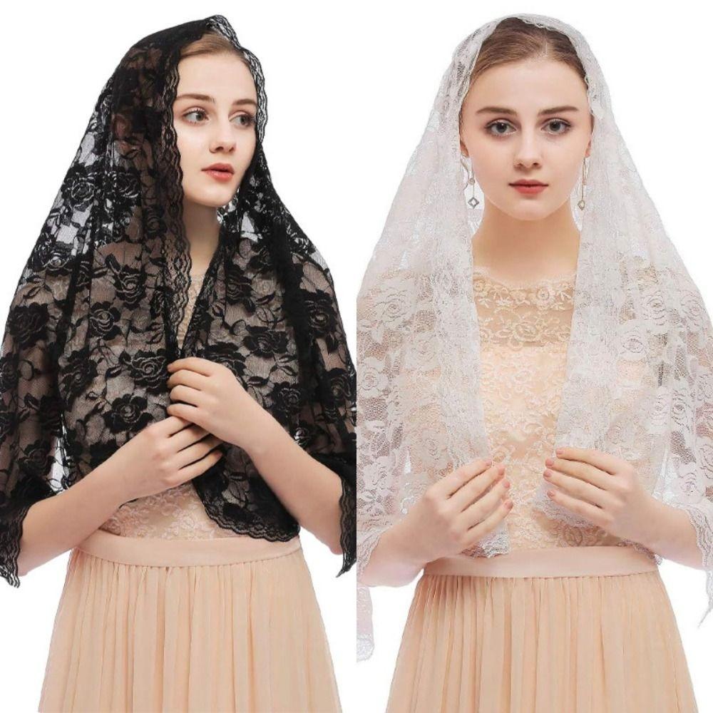 Elegant Veil Prayer Shawl Lace Trim Bride Head Gauze Temperament Wedding Lace Shawl for Woman