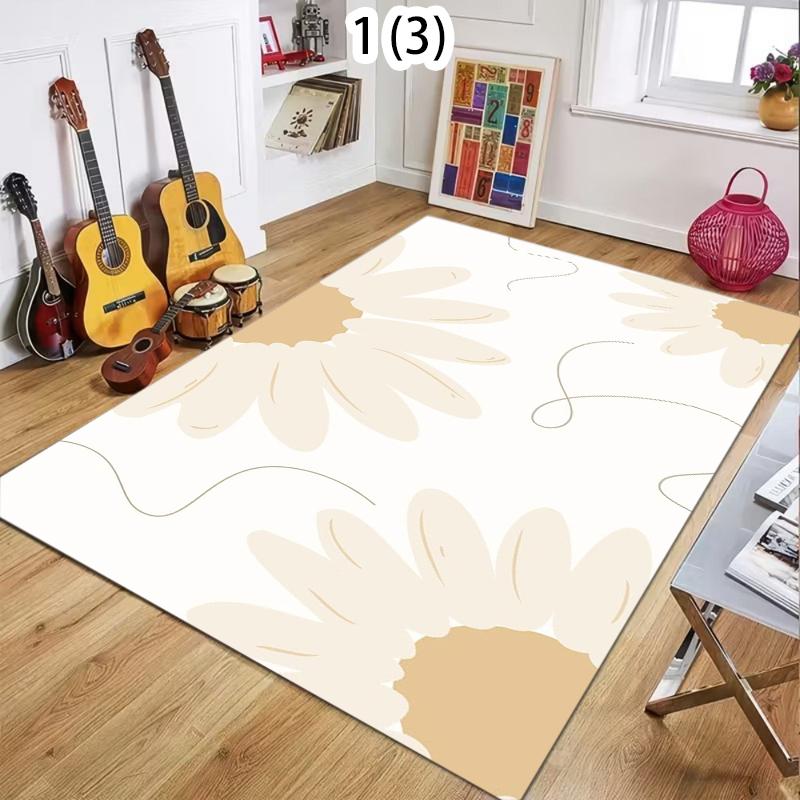 Soft Daisy Floral Botanical Boho Cozy Minimalist Print Living Room Carpet Washable Non-Slip Bedroom Rug for Home Decor