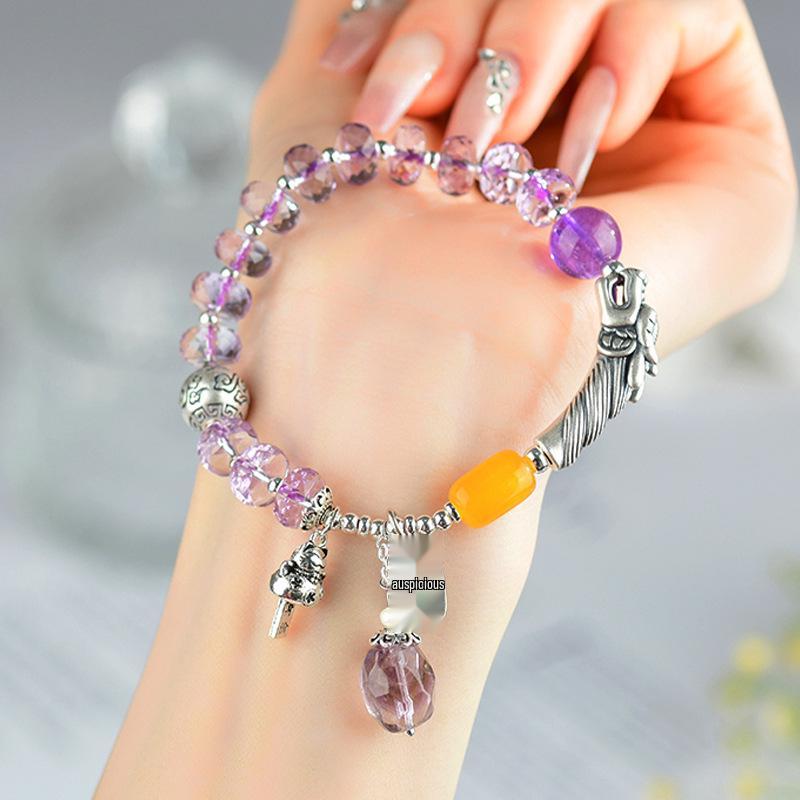 

Натуральный граненый аметист, браслет «Счастливый кот» из стерлингового серебра S925