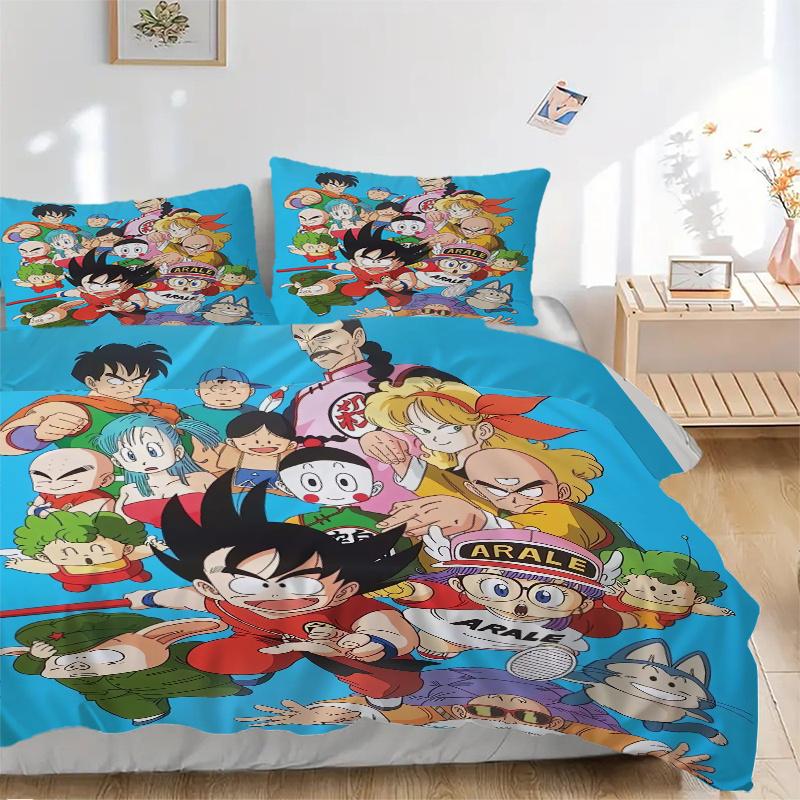 3pcs Dragon Ball Character Printed Quilt Set - Includes 1 Quilt Cover and 2 Pillowcases, Machine Washable - Suitable for All Seasons.H024