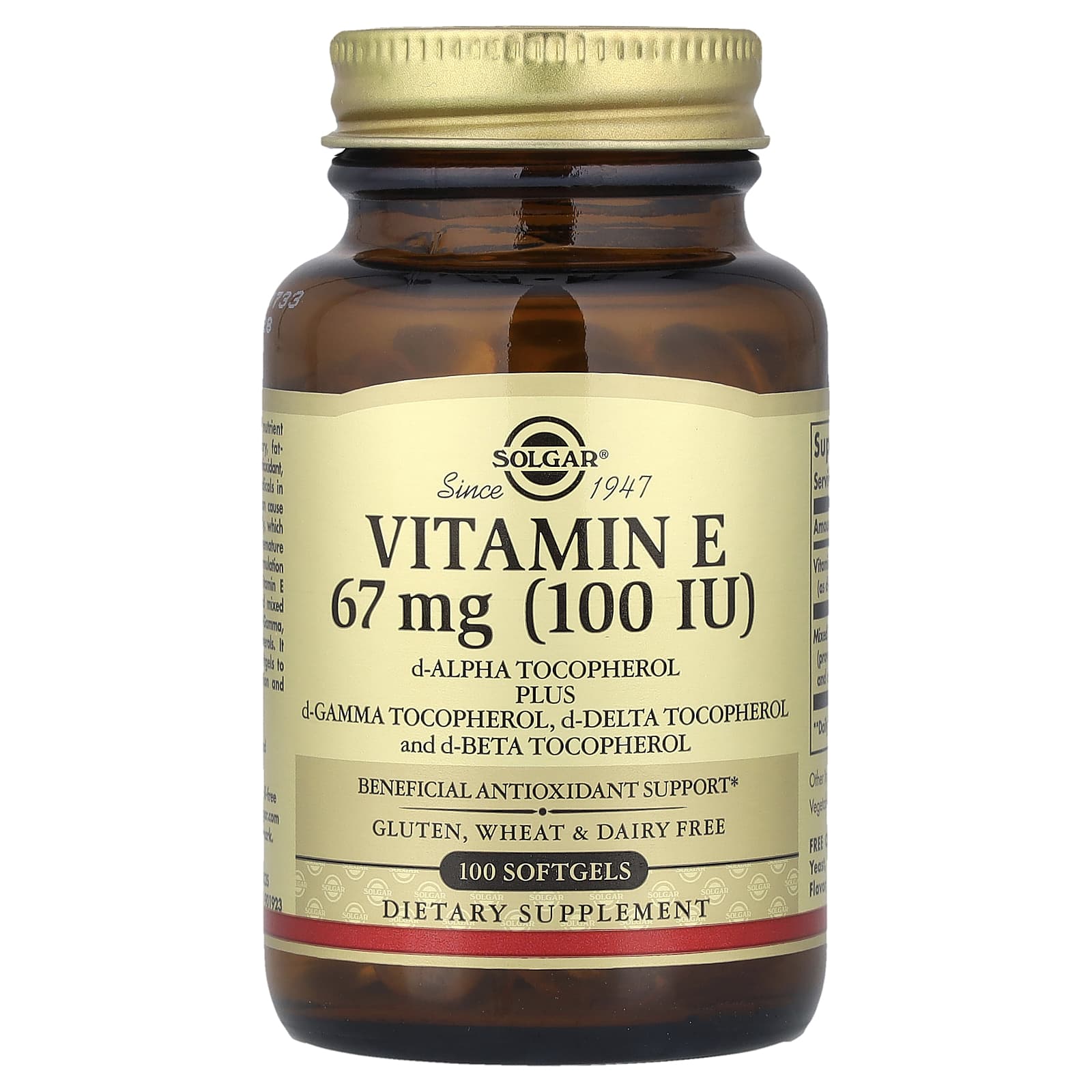 

Natural Source Vitamin E, 67 Mg (100 Iu), 100 Softgels