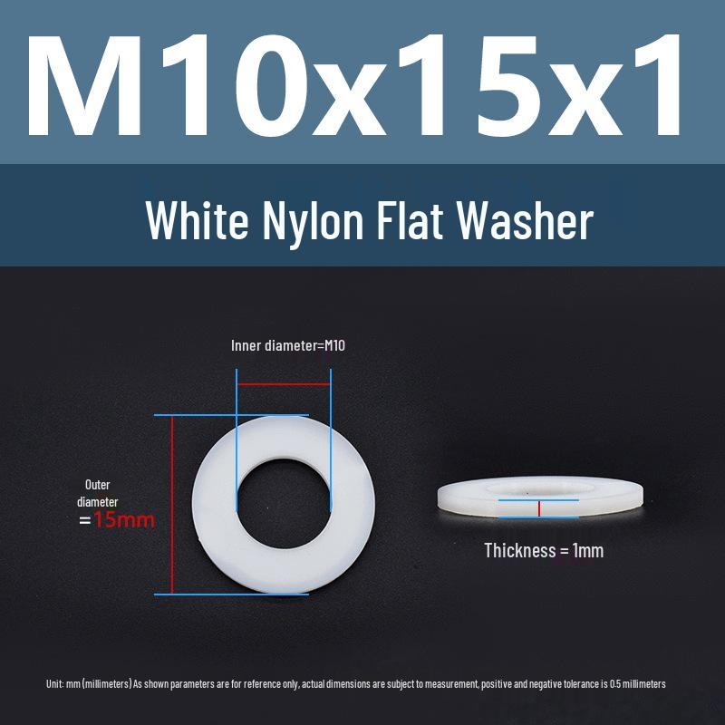 Yigu High-Temperature Wear-Resistant White Nylon Flat Washer, Sizes M2-M24