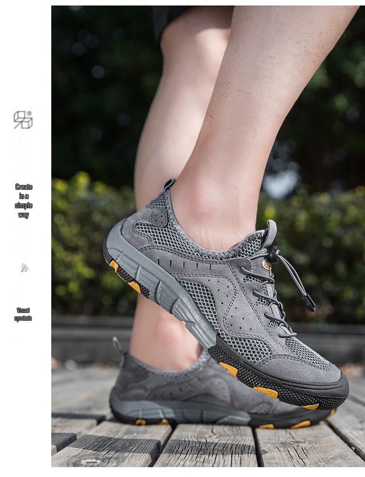 Men's Summer Breathable Odor-Resistant Mesh Leather Non-Slip Hiking & Outdoor Sports Shoes