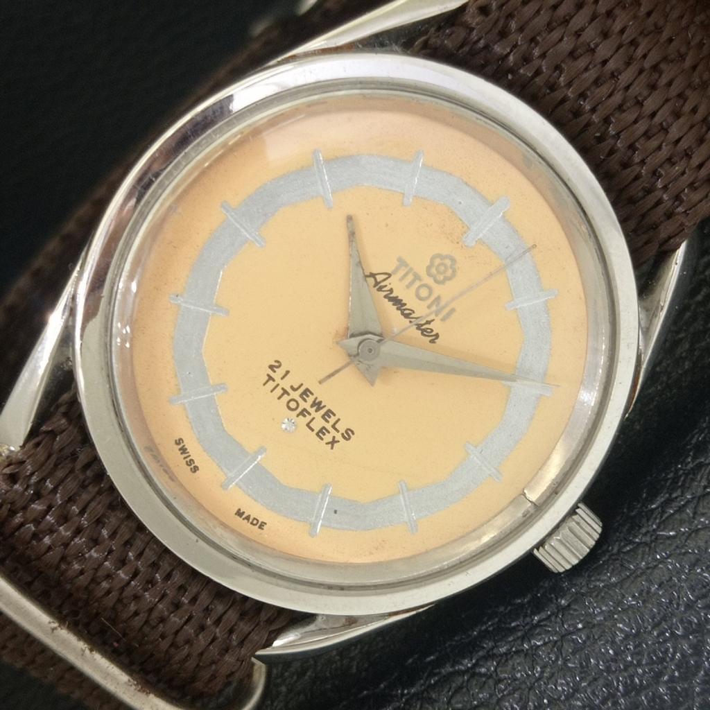 

SWISS VINTAGE TITONI AIRMASTER TITOFLEX HAND-WINDING MENS BEIGE WATCH a703233-1 R213a-a703233