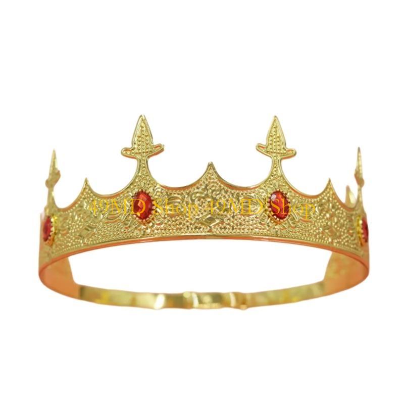 49MD Vintage Men s Crowns Hairband with Gemstones Inlay for Theme Event Gatherings
