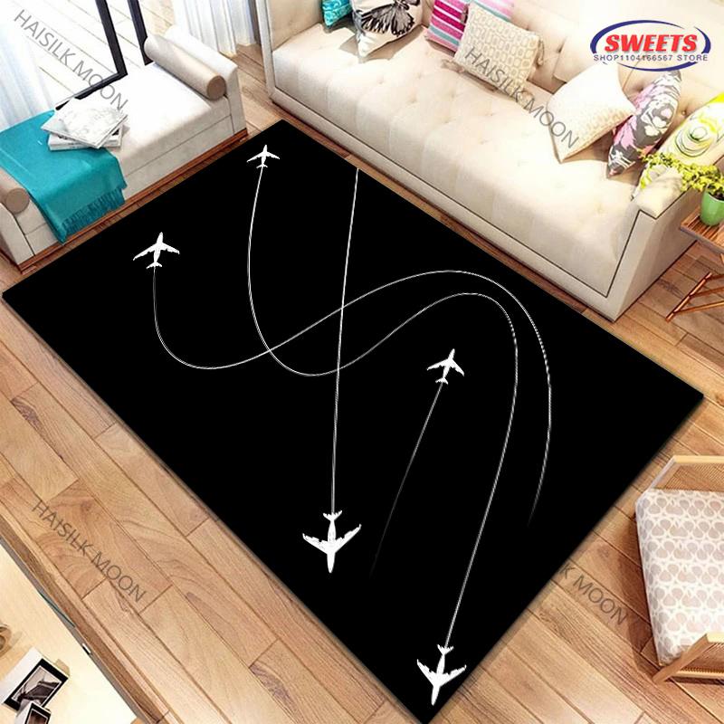 17 Style Airport Landing Strips Top View Aircraft Carpet Rug for Bedroom Living Room Home Sofa Decor, Kids Non-Slip Decor Mats