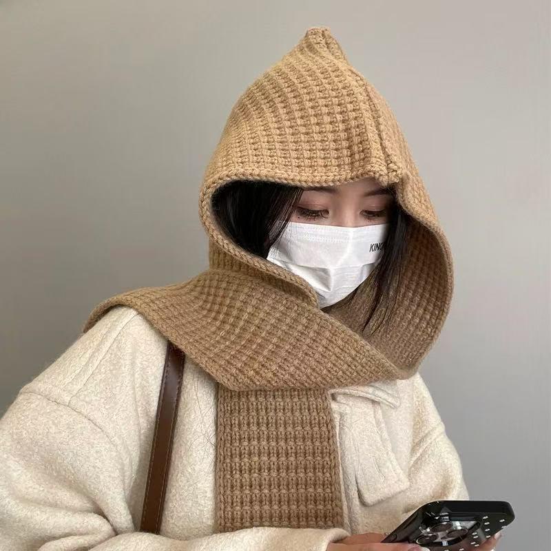 Scarf Integrated Warm Autumn And Winter Hooded Shawl Hat Dual-Purpose Knitted Scarf Wool Hat