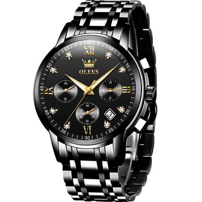 Tokei Watch Black Quartz Arm Watch Waterproof Analog Business Watch Date Metal Band Black Chronograph Watch Large Casual Fashion Watch Cool Stylish