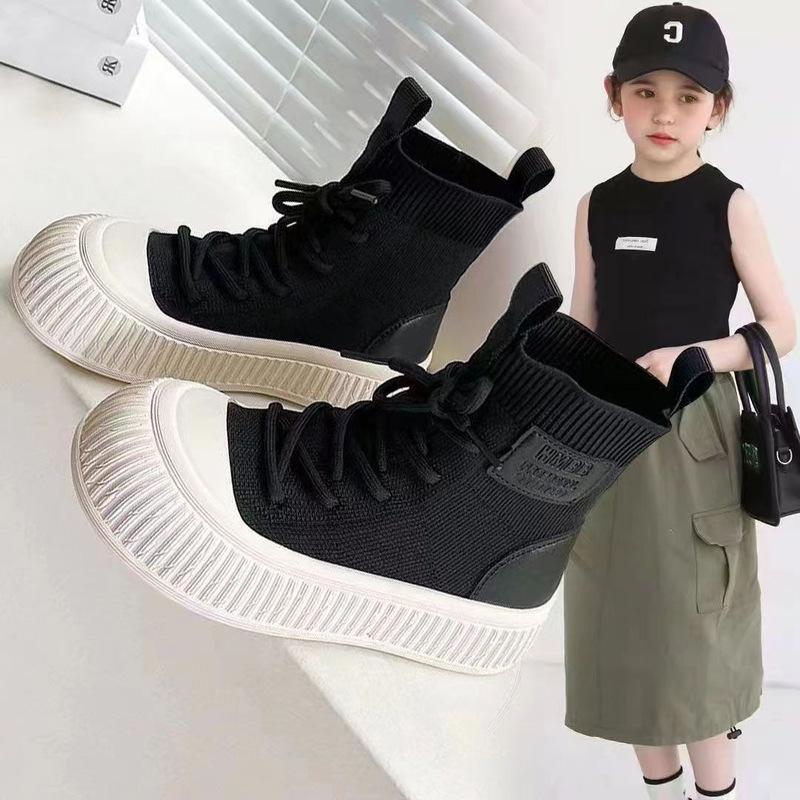 Kinderschuhe, Kinderstiefel, Herbst 2024 neue gestrickte Socken im Western-Stil, Sportschuhe für Jungen, bequem und rutschfest