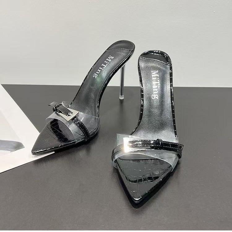 

Модные нишевые высококлассные сказочные крутые шлепанцы для женщин на лето 2025 года, новые шлепанцы на шпильке с острым носком 39 чёрный