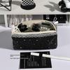 Cute Star Print Canvas Pencil Case Lace Trim Pen Bag Kawaii Cat Label Stationery Pouch For Student
