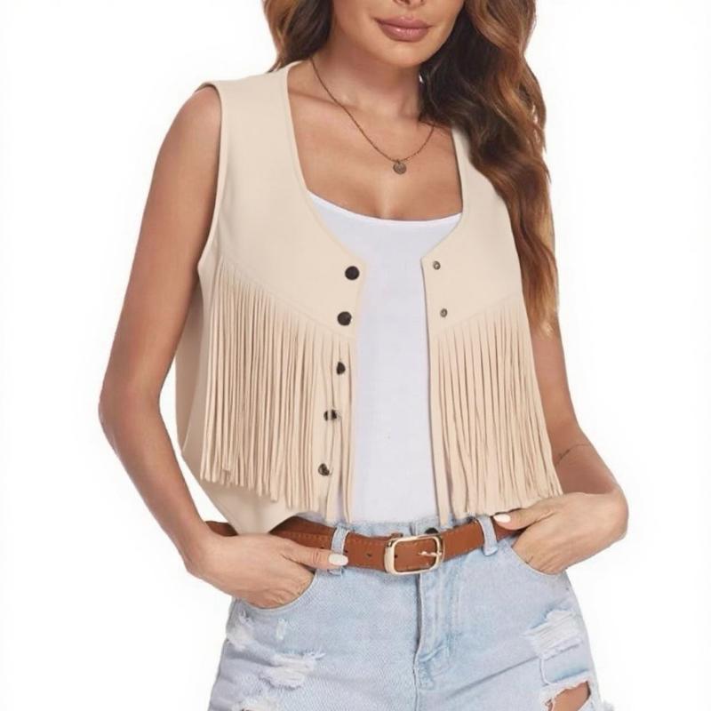 

Women Faux Suede Ethnic Sleeveless for Jacket Rivet Fringe Tassels Hippie Open Front Cardigan Vintage Cowgirl Waistcoat Vest 2XL білий